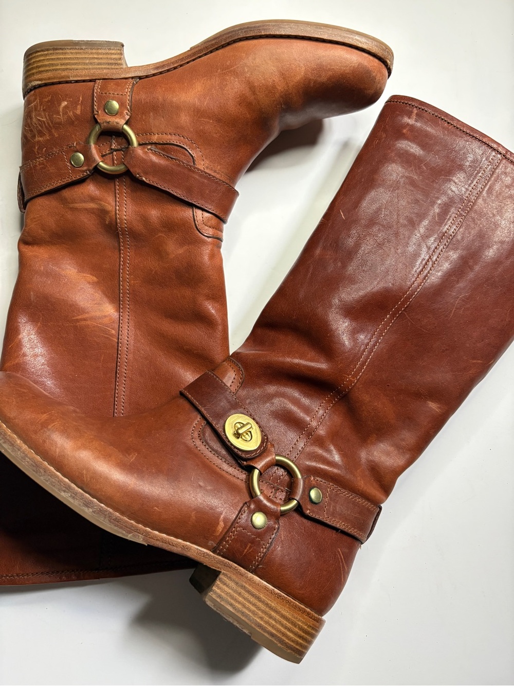 COACH BROWN LEATHER ANKLE HARNESS WENDY RIDING BOOTS COMES WITH BOX Sz 9